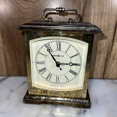 Vintage HOWARD MILLER Westminster Chimes DESK MANTLE QUARTZ CLOCK Brass Finish • $35