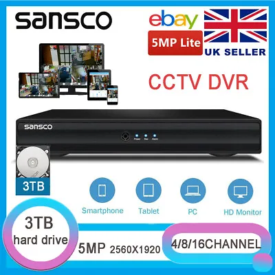 SANSCO HD 5MP Lite 4 8 16 Channel CCTV DVR Recorder For Home Security System • £42.29