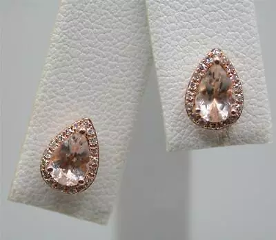 EFFY 14K Rose Gold Morganite And Diamond Halo Stud Earrings • $449