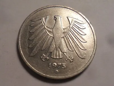 1975(d) Nice Germany Cu-ni Ni Clad 5 Deutsche Mark Km#140 Mintage 65663000! • $3.85