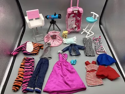 BARBIE Lot Clothing Some Vintage Furniture Chairs Telescope Suitcase • $18