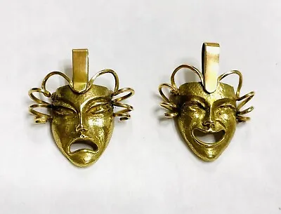 £615.03 • Buy Set Of 2 14k Yellow Gold Theater Masks Comedy Tragedy Pendants/ Pins/ Brooches