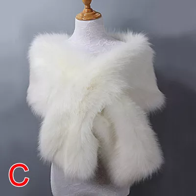 Womens Fluffy Faux Fur Shawl Stole Cape Wedding Bridal Warm Wrap Shrug Scarves • $19.26