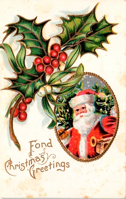 $4.57 • Buy Vintage Christmas Embossed Postcard Santa In Inset With Ivy