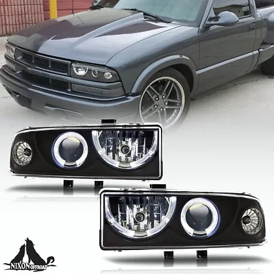 For 1998-2004 Chevy S10 Blazer Halo Projector Headlights Front Lamps Black Clear • $97.99