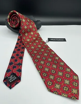 VERSACE Men's 100% Silk Tie ~ Red ~ Geometric ~ Medusa ~ Made In Italy! • $49.99