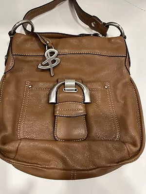 B. Makowsky Leather Hobo Saddle Shoulder Bag Zip Closure Front Buckle Brown • $32