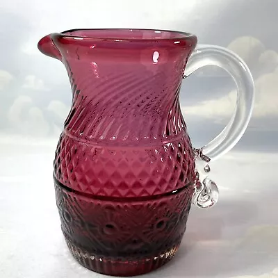 Vintage Pilgrim Cranberry Glass Vase Pitcher Creamer Bennington Pattern 4” • $11.99