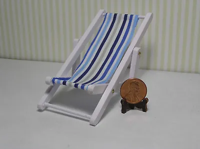 Miniature Dollhouse Beach Chair Deck Chair In Blues • $5.99