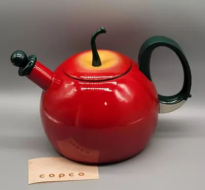 Vintage COPCO Red Apple Enamel Whistling Teapot Kettle 2.5 Qt Unused • $21.95