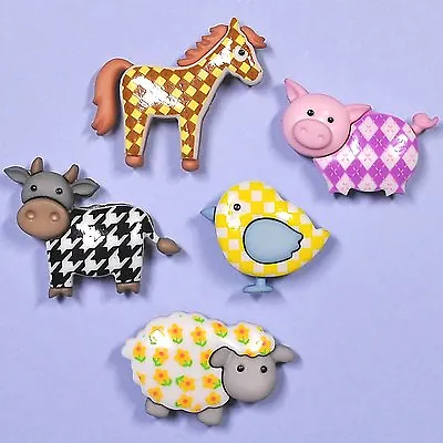 DRESS IT UP Buttons Funky Farm 7693 - Embellishments Pig Sheep Horse Cow Bird • £3.50