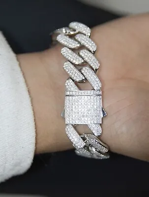 MOISSANITE Hip Hop Fully Iced Real Miami Cuban Link Bracelet 925 Silver 14mm • $242.08