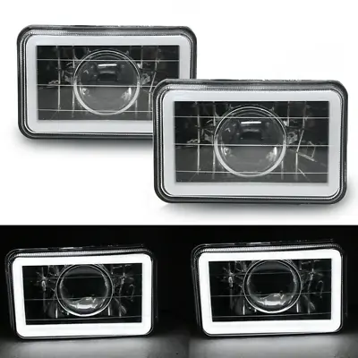 Pair 4x6  Headlights White LED Halo Clear Lens Diamond Cut Glass Headlamp • $34.19