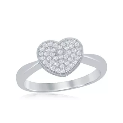 Sterling Silver Shiny Band W/Micro Pave Heart Ring • $64