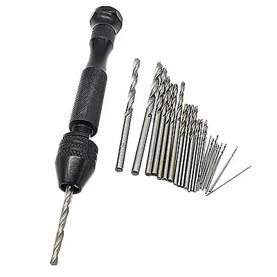 26Pcs Mini Micro Hand Drill Bit Kit Manual Keyless Chuck Pin Vise Rotary Tool C • £9.82