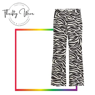 H&M Zebra Animal Print Satin Wide Leg Trousers Size L BNWT • £8.99