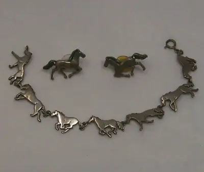 Kabana Italy Sterling Silver Stampeding Horses Bracelet & Earrings • $135