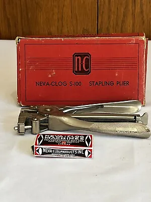 Vintage Neva-Clog S-100 Stapling Plier In Original Box W/ Staples Made In USA • $24.99