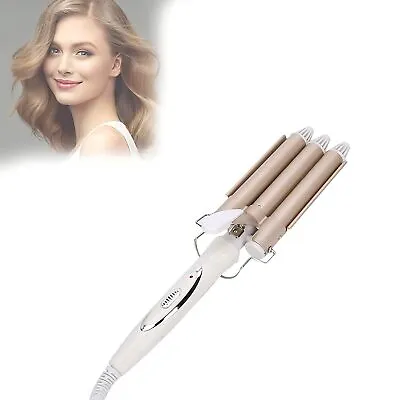 Hair Salon Ceramic 3 Triple Barrel Hair Wave Waver Curling Iron Curler Wand Gold • £11.59