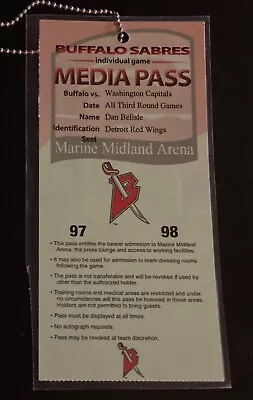 1997-98 Buffalo Sabres Playoffs Media Pass • $49.95