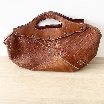 Oroton Italy Vintage Handbag Brown Leather Animal Hide Clutch Handle Satchel Bag • $129.95