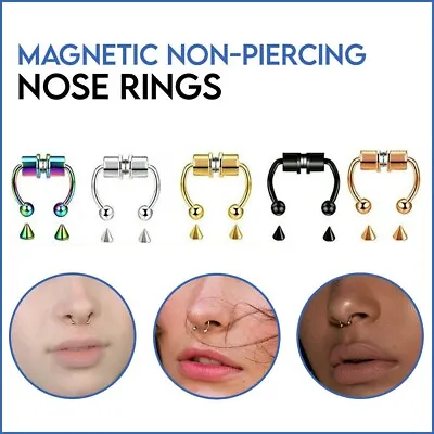 Magnetic Non-Piercing Fake Nose Rings Septum Segment Helix Club Clickers Punk US • $3.74