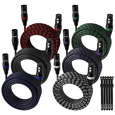 XLR Microphone Cable 2 Feet 6 Pack Multi Colors Nylon Braided Patch Cable 3 P... • $36.28