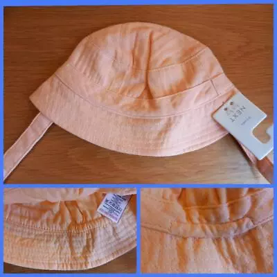 Next Baby Bucket Sun Hat With Chin Strap Pale Orange 0 3 6 12 18 24 Months BNWT • £5.95