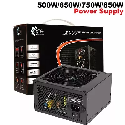 ACE Black PSU 500W/650W/750W/850W Power Supply Desktop PC ATX 120mm Fan Lot • £22.94