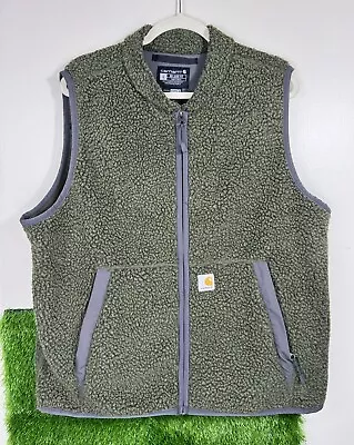 Carhartt Men’s Large Green Deep Pile Fleece Sherpa Vest Work Wear Outdoors - AC • $39.99