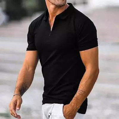 Short Sleeved Solid Color Zippered T Shirt • $28.34