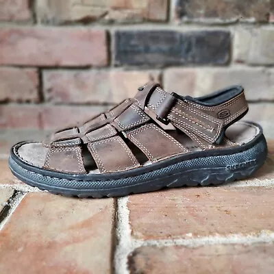 Skechers Men's 11 Brown Leather Strap Gladiator Fisherman Sandals Shoes • $29.96