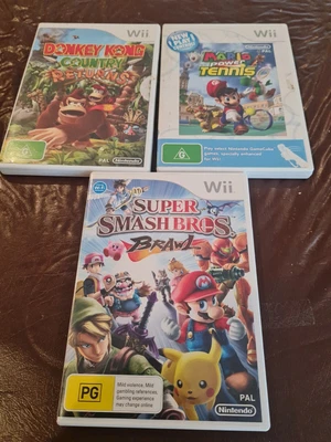 $49.90 • Buy Mario Bros Tennis, Super Smash Bros, Donkey Kong Country Wii Games Free Postage