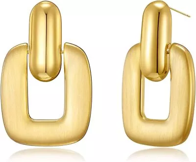 Chunky Geometric Gold Earrings For Women - Vintage Square Hoop Dangle Earrings | • $38.21