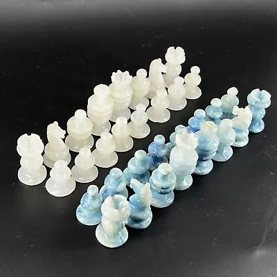 Vintage Stone Chess Set Hand Carved Marble Onyx Blue White Full Set Of 32 • $49