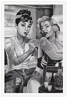 FRAMED Hepburn & Marilyn Monroe Tattoo By James Danger Harvey 36x24 Poster WHITE • $87