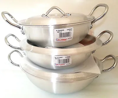 Klassic Round Base Wok/Karahi Aluminum Cooking Pots 3 Sizes 2224& 26cm FreeP&P • £21.99