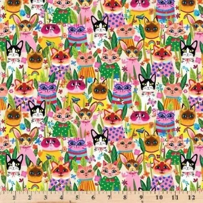 Puddy Cats Cream Funny Felines Fabric DDC10613-CREM-D Fabric By The Half Yard • $4.20