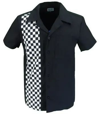 Mens Retro Black And Checkerboard Rockabilly Bowling Shirts • £29.99