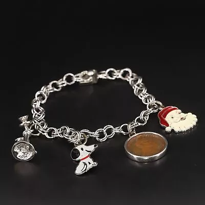 VTG Sterling Silver - Snoopy Santa Claus Lucky Penny 7  Charm Bracelet - 19g • $2.99