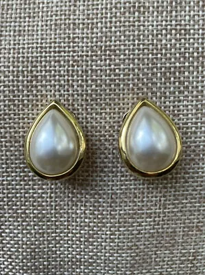 $17 • Buy Kenneth Jay Lane Gold Tone Tear Drop Faux Pearl Clip Earrings