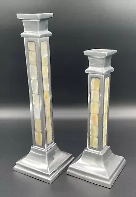 TOWLE Set Of 2 Metal Candlesticks With Mother Of Pearl Accents • $15