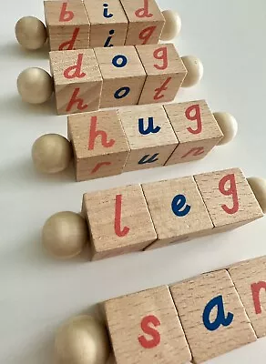 Montessori Phonetic Learning To Read D'nealian Letters Wooden Toy Blocks Set • $17.99