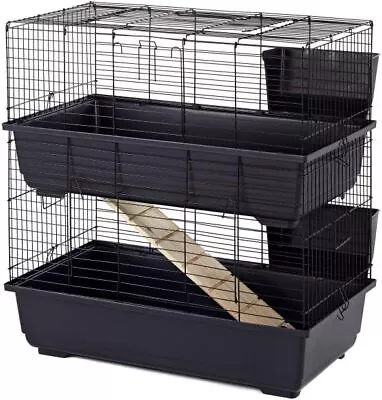 Little Friends Double Tier Rabbit Guinea Pigs Cage Hutch With Ramp Blue 80cm • £74.37