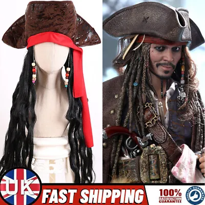 DELUXE PIRATE HAT WITH DREADLOCKS Fancy Dress Costume Party Captain Jack Sparrow • £12.39