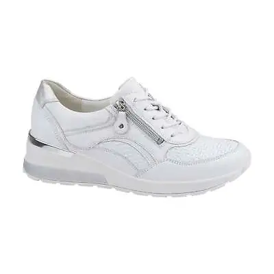 Waldlaufer 939011 H-Clara White Leather With Woven Effect Top Twin Zip And Lace • £69.99