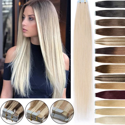 £23.28 • Buy CLEARANCE Tape In Real Remy Human Hair Extensions Skin Weft 200g Full Head Thick