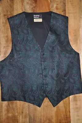 Men's Brandon Michael Emerald Green & Black Paisley Tuxedo Vest Size Large L NOS • $11.99