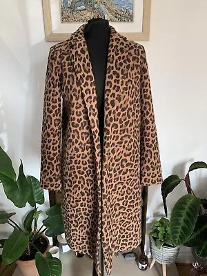 Stunning ZARA Leopard Print Long Jacket - Size S - Overcoat Blazer Coatigan Coat • $49.72