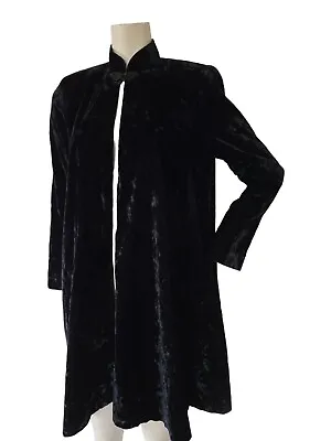 Vintage Crushed Velvet Swing Coat  Patra M Mandarin Nehru Collar Opera Goth Frog • $37.50